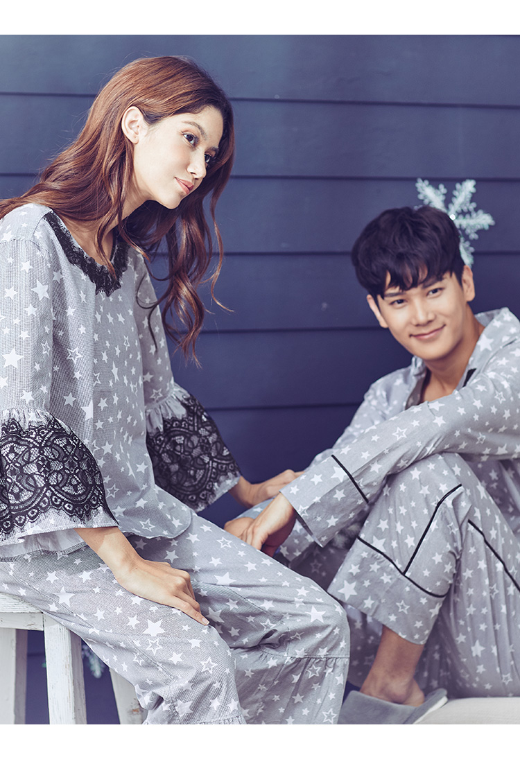 Đồ ngủ dài tay ngọt ngào cho nam và nữ mùa thu đông thoải mái cotton đôi phục vụ nhà phù hợp với 18078HL đồ lót nam