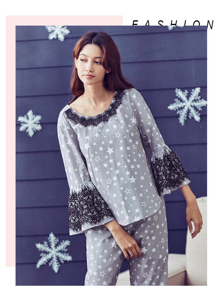 Đồ ngủ dài tay ngọt ngào cho nam và nữ mùa thu đông thoải mái cotton đôi phục vụ nhà phù hợp với 18078HL đồ lót nam