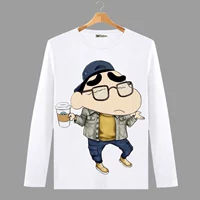 Crayon Shinchan Summer Spagger Cartoon Anime Áo thun dài tay Nam và Nữ Sinh viên Quần áo dài tay Mùa thu sticker cute đồ ăn