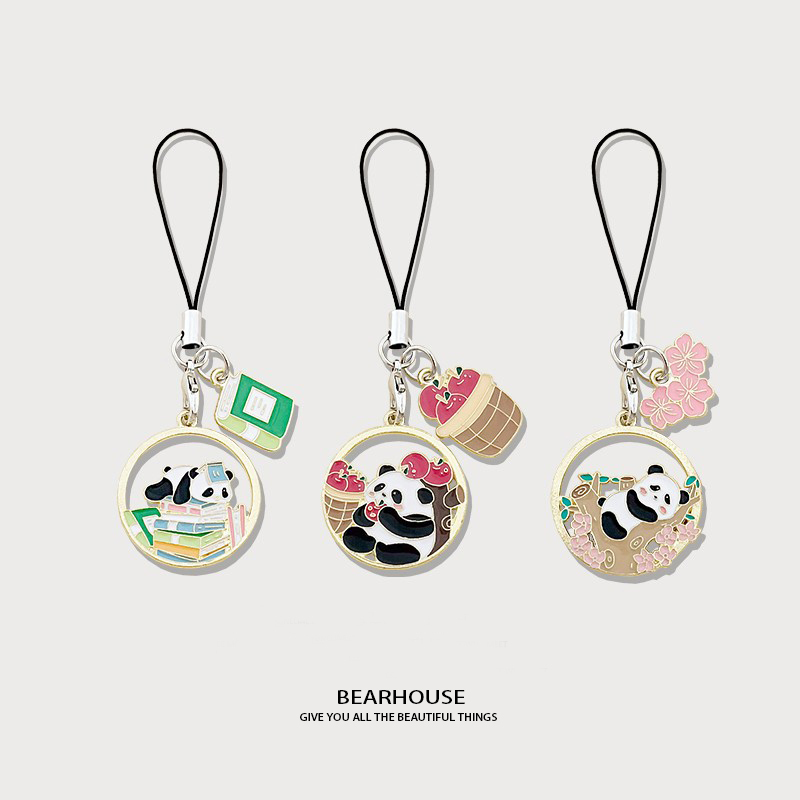 Cute Playing Panda Keychain Phone Pendant Black String Chengdu Panda Travel Gift for Students USB Flash Drive Pendant