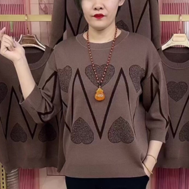 Middle-Aged and Elderly Mothers' Stylish Autumn Clothing New Trendy Round Neck Long-Sleeved Tops Women's Ice Silk Sweaters Knitwear T-Shirts Middle-Aged and Elderly Mothers' Stylish Autumn Clothing New Trendy Round Neck Long-Sleeved Tops Women's Ice Silk Sweaters Knitwear T-Shirts