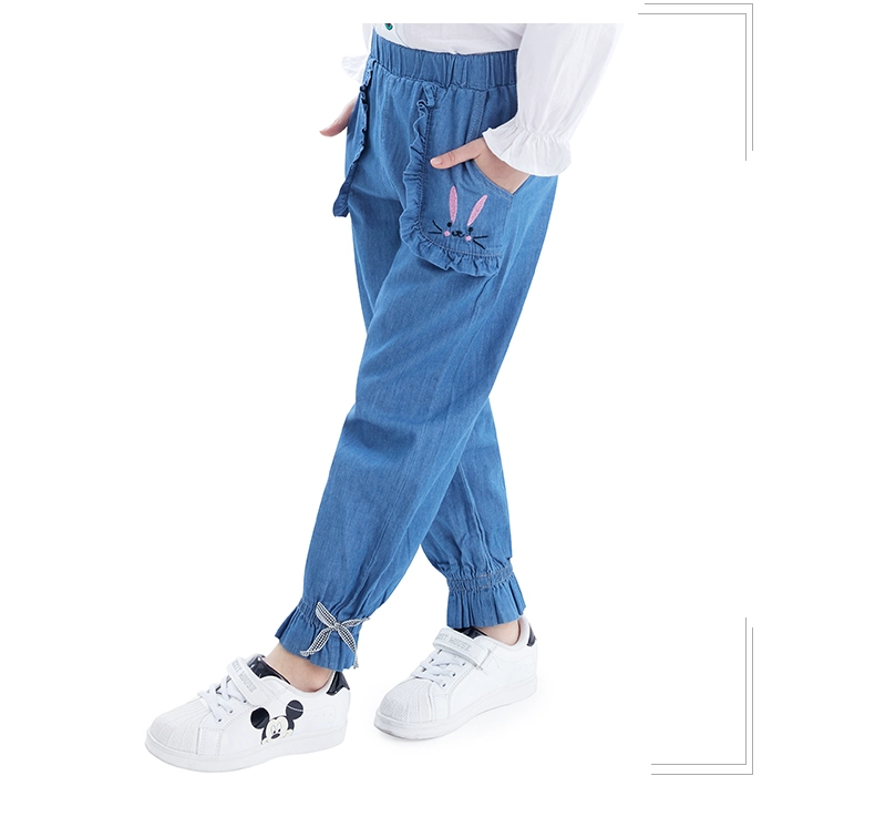 Zhongda dành cho trẻ em Tencel Denim Mosquito Pants 2020 Spring / Summer New Soft Thin Pants Quần ống rộng điều hòa nhiệt độ cho bé gái Xu hướng - Quần jean