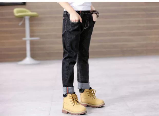 Quần jeans bé trai mùa thu đông 2018 trẻ em lớn mới cộng với quần nhung bé dày quần trẻ em