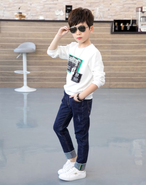 Quần jeans bé trai mùa thu đông 2018 trẻ em lớn mới cộng với quần nhung bé dày quần trẻ em quần bò rộng bé trai