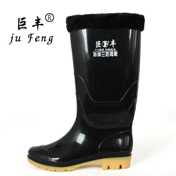 Giày cao gót nam Jufeng ống cao gót nam cộng với giày đi mưa cotton chống trượt đáy cao giúp người đàn ông ống và giày đi mưa giầy dày bằng nước giầy