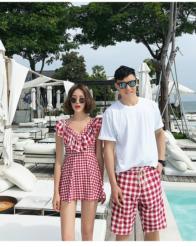 Mới ngọt ngào cặp đôi áo tắm bảo thủ giảm béo một mảnh boyshort mùa xuân nóng kỳ nghỉ áo tắm bãi biển quần bé trai phù hợp với - Vài đồ bơi