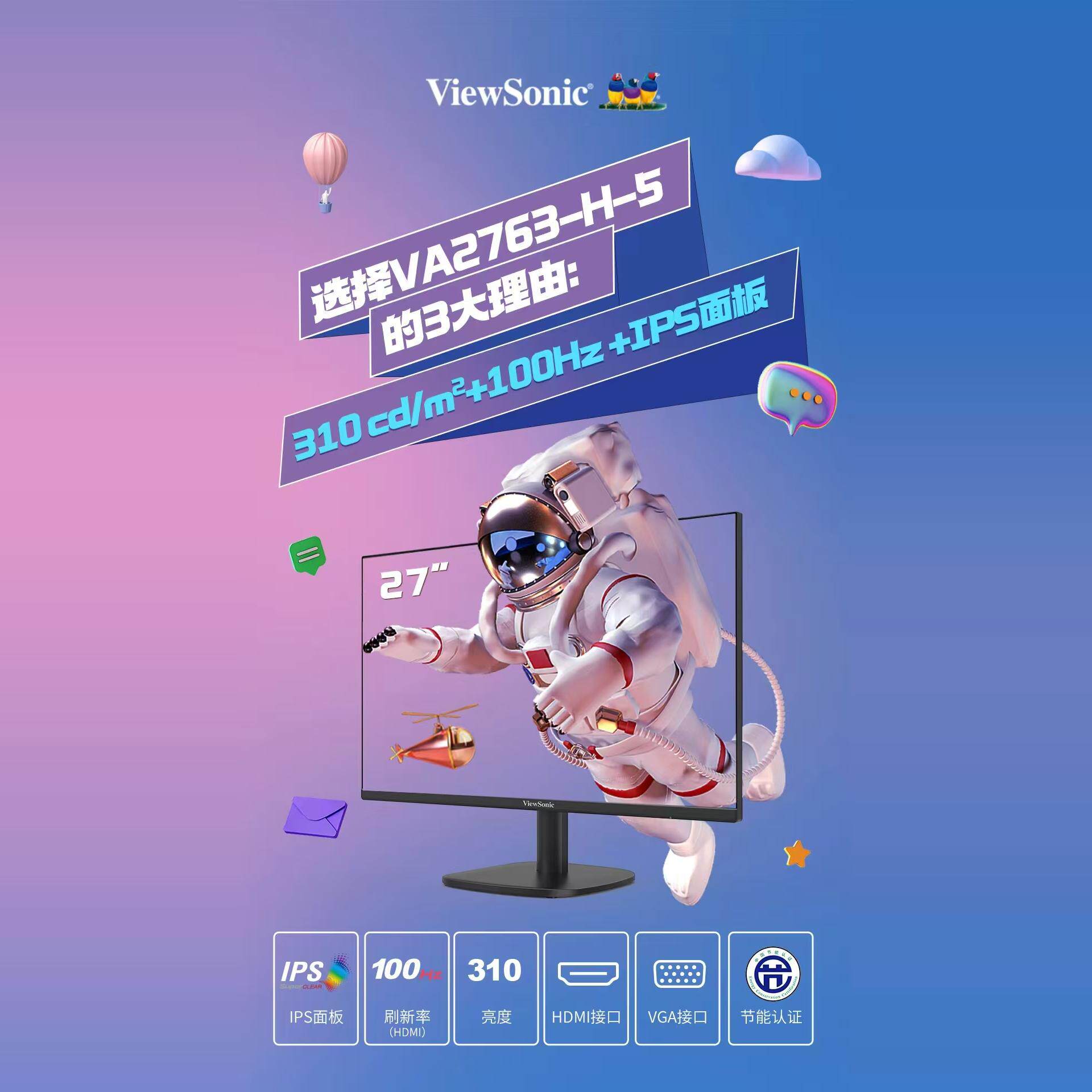 Viewsonic Va2430-H 23.8inch Monitor Ips Narrow Bezel Monitor Can Be Wall-Mounted Hdmi+Vga