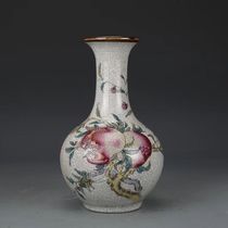 Imitation Qianlong crack glaze open slice pomegranate vase antique antique antique porcelain old goods collection ornaments