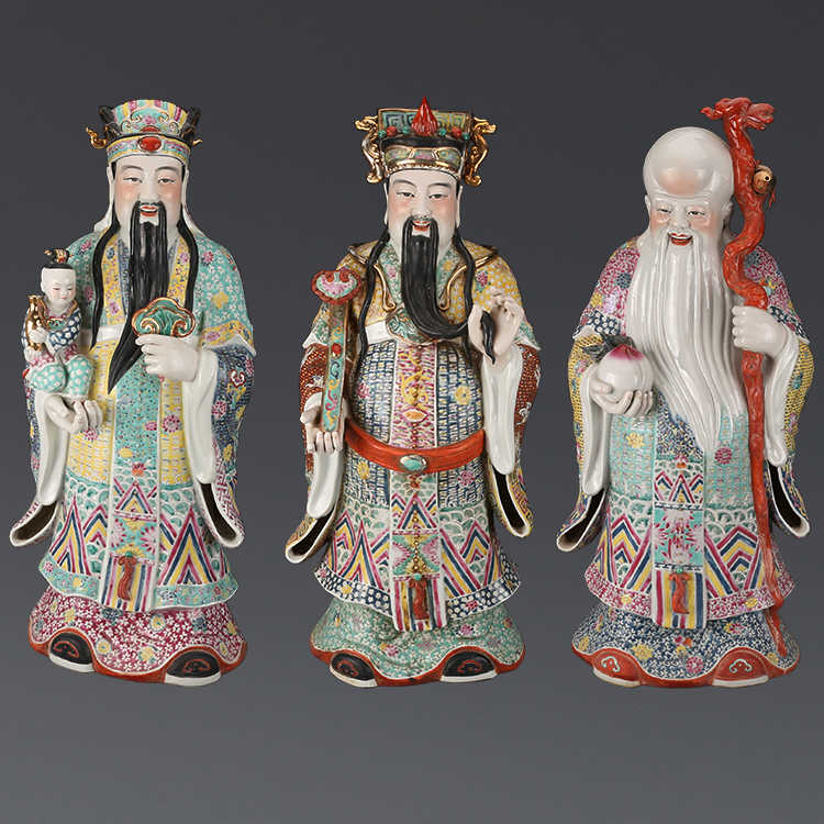 中国古玩　白磁福禄寿人物置物 Statues of 𝐅𝐮 𝐋𝐮 𝐒𝐡𝐨𝐮 ( 福禄寿） are displayed in