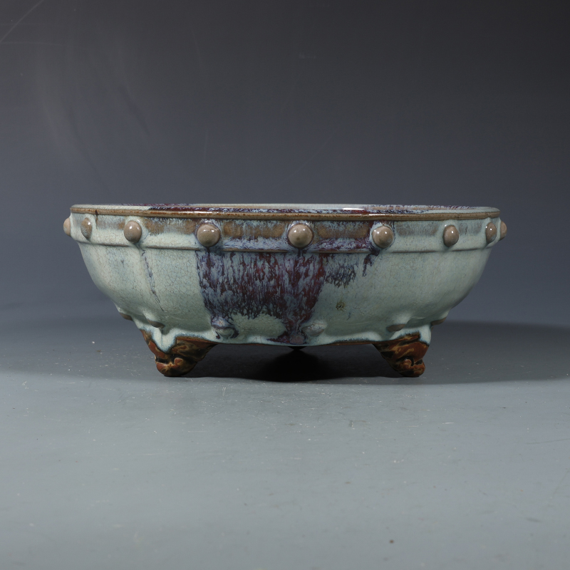 鈞窯天藍釉紫斑陵花盤 宋時代 唐物 中国古玩 中国美術 A904 鈞窯天藍釉紫斑陵花盤 宋時代 唐物 中国古玩 中国美術 A904