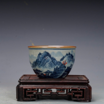 Jingdezhen tea set imitation ancient pottery clay blue and white underglaze red landscape master cup tea cup antique antique ornaments
