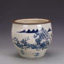 Late Qing Dynasty blue and white landscape porcelain jars antique porcelain antiques Ming and Qing old porcelain used goods collection genuine