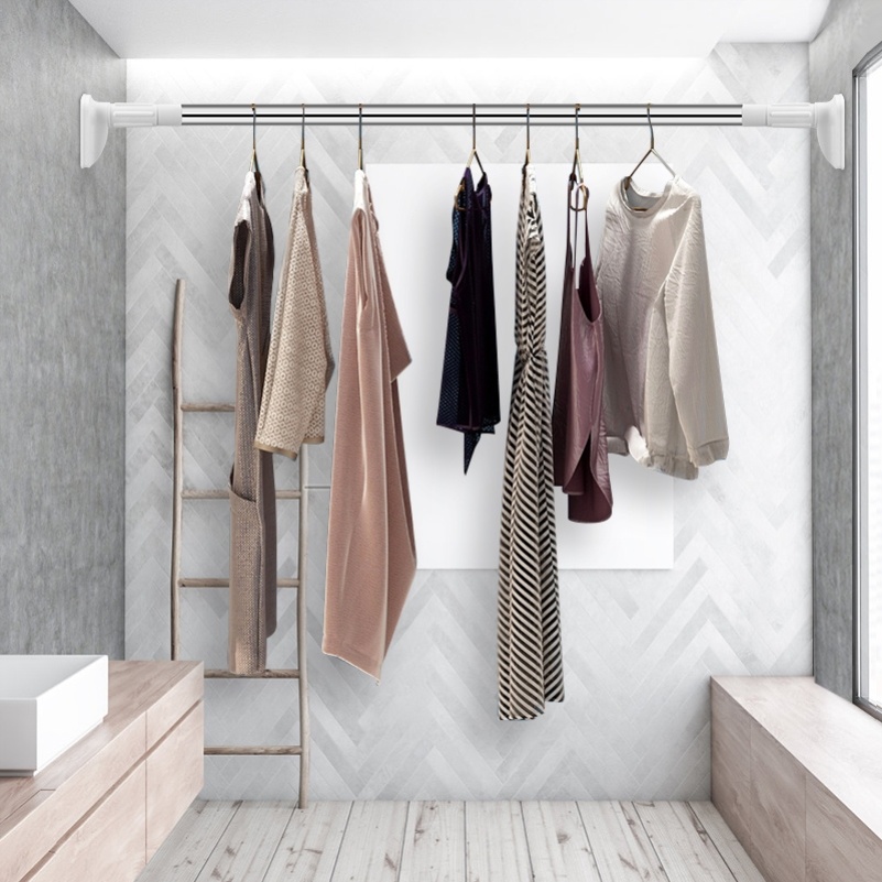 Balcony Cool Clothes Rod steel tube Clotheson Monopole Straight Lever Type support frame Stainless Steel Telescopic Rod hanging clothes