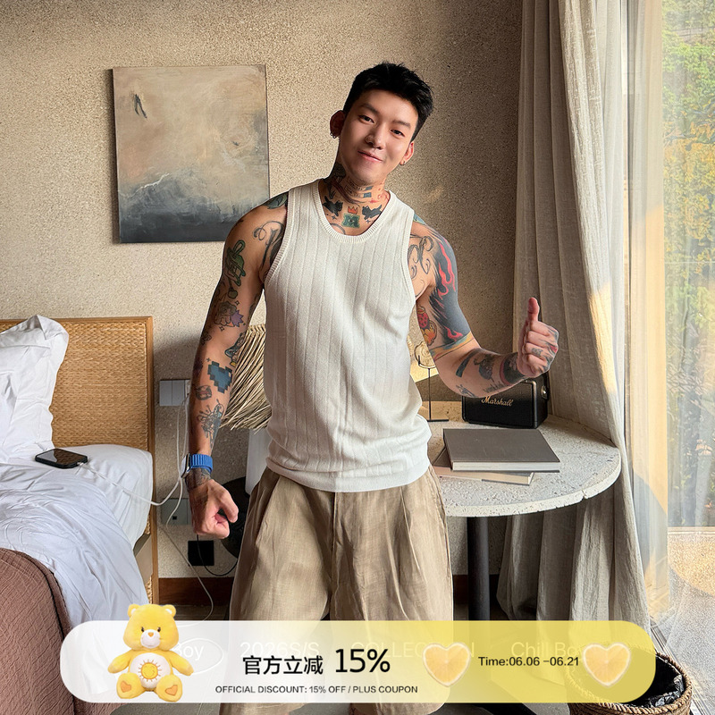 Chillboy Muscle Warrior Linen Lyocell Slim Fit Lazy Vest Men's Fitness Sports Breathable Top