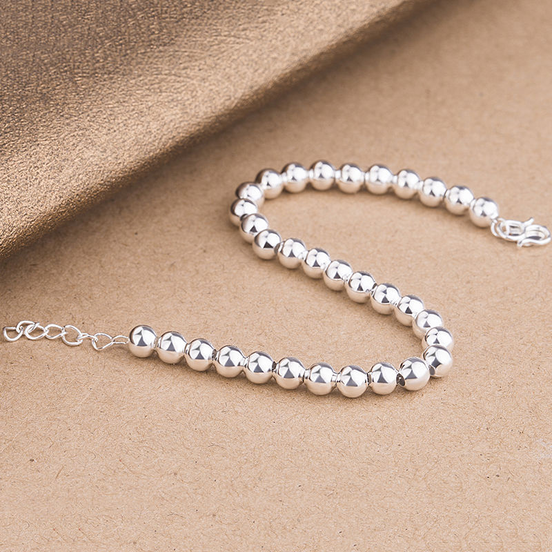 S925 Sterling Silver Bracelet for Women, Smooth Surface, Transfer Beads, Frosted Bracelet, Buddhist Beads, Korean Style Round Beads, Simple Silver Jewelry, Birthday Gift S925 Sterling Silver Bracelet for Women, Smooth Surface, Transfer Beads, Frosted Bracelet, Buddhist Beads, Korean Style Round Beads, Simple Silver Jewelry, Birthday Gift