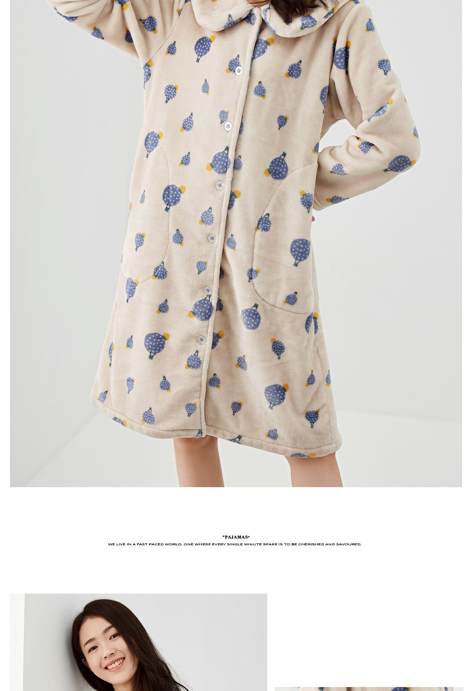 Top dưa sản phẩm mới phụ nữ mùa đông dễ thương ngọt ngào ấm áp san hô cashmere váy ngủ đơn giản ve áo flannel dịch vụ nhà đầm nữ