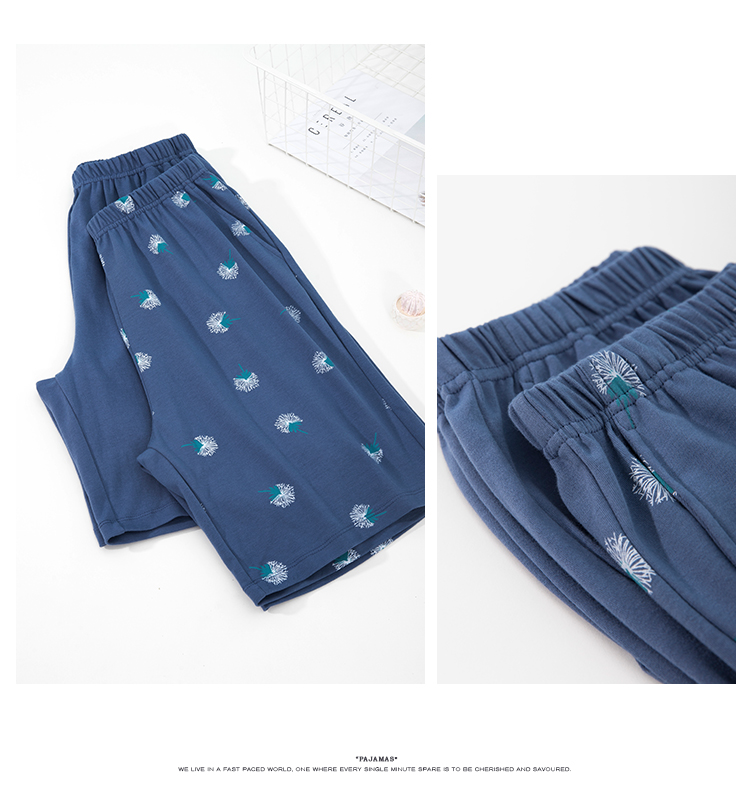 Top đồ ngủ nam mùa hè mỏng phần đồ ngủ cotton thể thao gió quần short nhà quần short có thể được mặc - Quần tây quần đùi nam