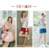 Dingguagua đồ ngủ của phụ nữ mùa xuân cộng với kích thước cotton tinh khiết dịch vụ tại nhà phù hợp với phụ nữ ngắn tay chữ hàng rào Phụ nữ Hàn Quốc - Giống cái