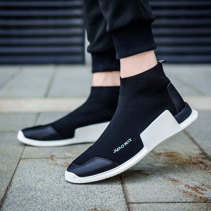 Summer trend flying woven board shoes Korean version of the high barrel men's shoes net red with the same fashion shoes athleisure hip hop socks shoes boots