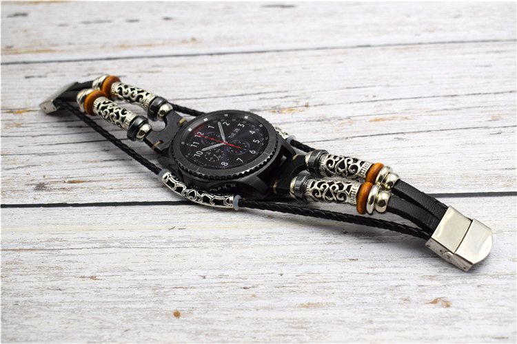 72H出貨 佳明 Vivoactive 4 手錶帶 復古民族風 真皮手錶帶 頭層皮腕帶 智能手錶帶 時尚簡約 替換腕帶