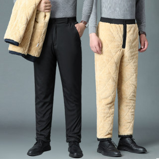 High-waisted warm cotton trousers with fleece and thickening