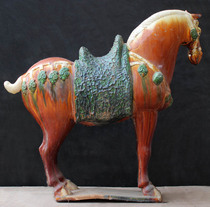  Luoyang antique Tang three-color ceramic horse ornaments old maned horse crafts Business gifts home cultural relics collection