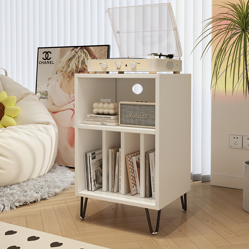 Vinyl Record Cabinet, Solid Wood Amplifier Cabinet, Audio Cabinet, Magazine Cabinet, Pure White Sofa Side Cabinet, Corner Cabinet, Storage Rack