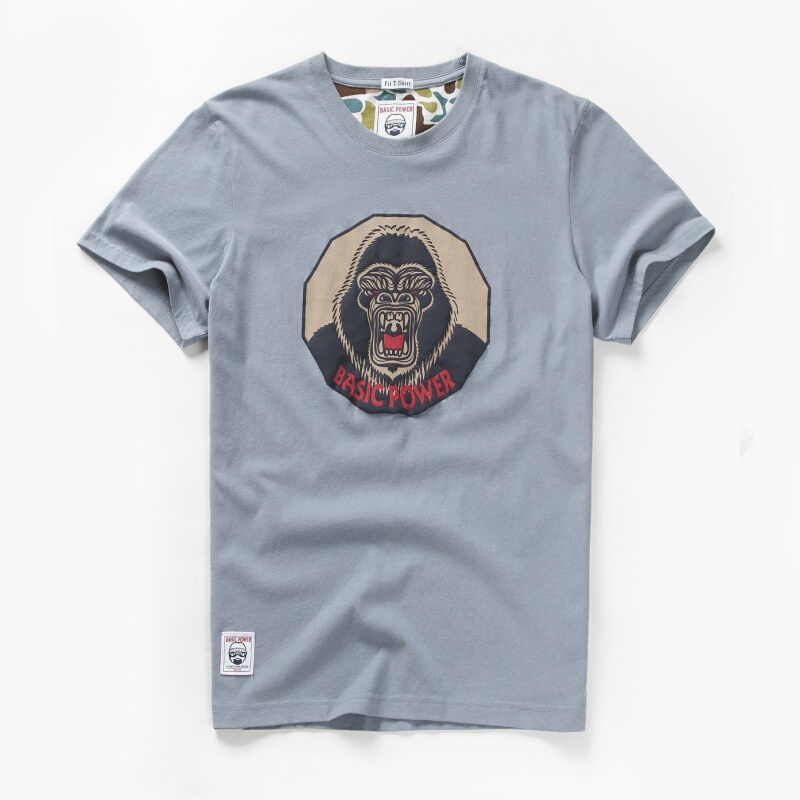 Basic Power Summer Men's Short-Sleeve T-Shirt, Fashionable and Trendy, Pure Cotton, Couple's Brushed Casual New Style Orangutan