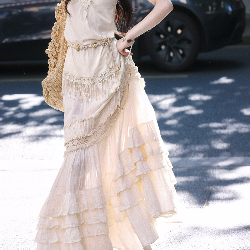 AZURE フレンチレトロレースケーキスカート ハイウエスト フリルスカート スリム クール オールマッチ 通勤 Aラインスカート