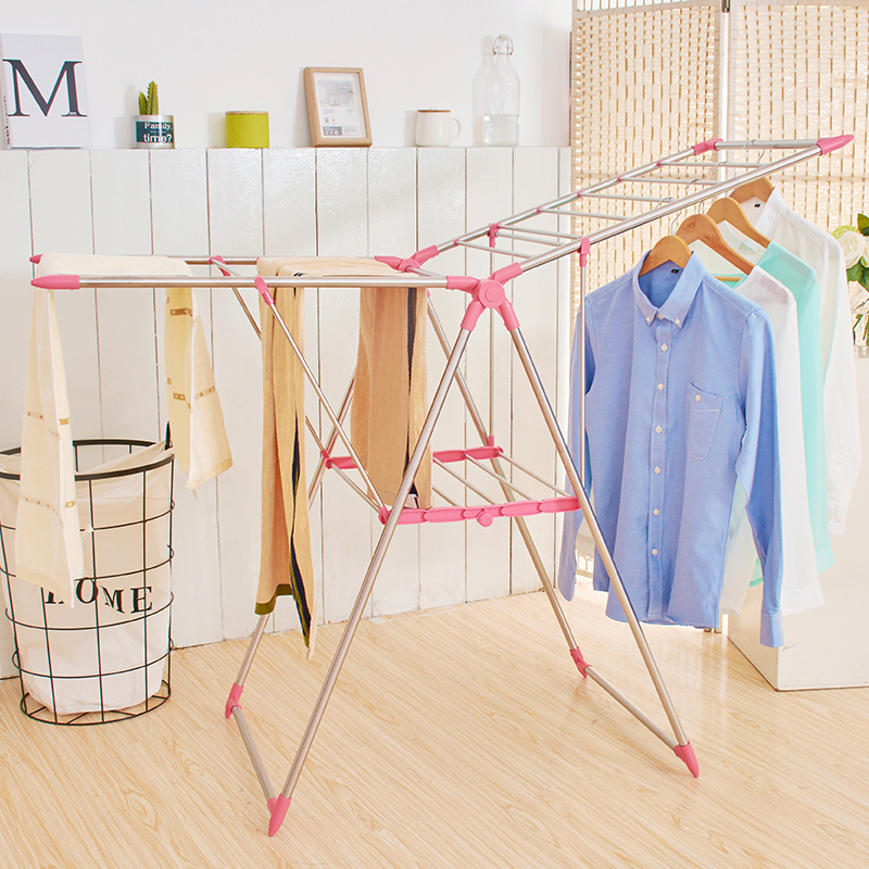 Floating Window Clothes Hanger Floor Folding Indoor outdoor sunburn Balcony Towel Rack Flutter window Pink Simple Diaper Frame