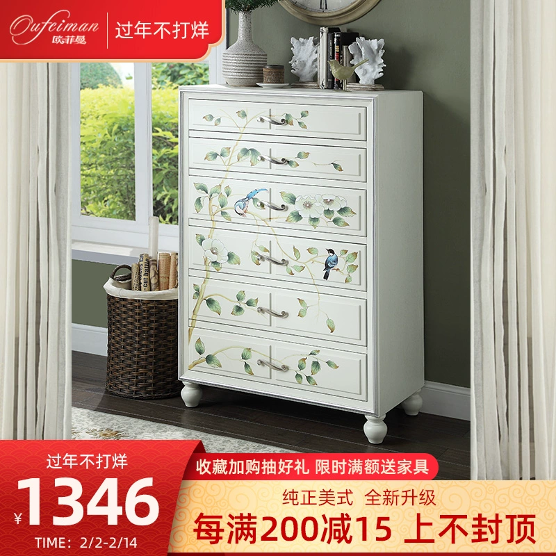 Đồ nội thất kiểu Mỹ mộc mạc cổ điển tủ ngăn kéo bằng gỗ sơn màu Địa Trung Hải 6 ngăn kéo cổ lối vào tủ đựng đồ công suất lớn - Buồng