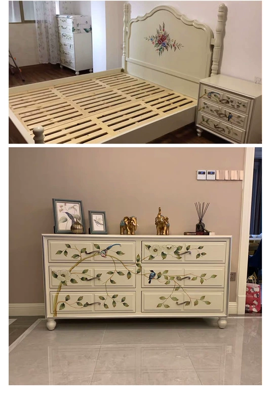 Đồ nội thất kiểu Mỹ mộc mạc cổ điển tủ ngăn kéo bằng gỗ sơn màu Địa Trung Hải 6 ngăn kéo cổ lối vào tủ đựng đồ công suất lớn - Buồng