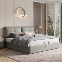 Nordic Italian light luxury leather bed Minimalist double bed 1 8 meters master bedroom wedding bed Small apartment modern simple leather bed