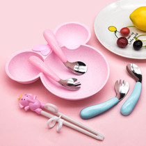 Small baby Learn to eat training spoon 304 stainless steel short handle fork spoon accessory spoon fork child cutlery suit