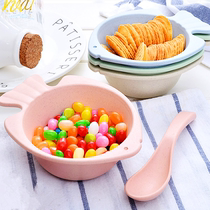 Childrens Dining Bowl Wheat Straw Baby Bowl Spoon Suit Cartoon Bowl Anti-Fall Kindergarten Bowl Baby Eating Training Bowl