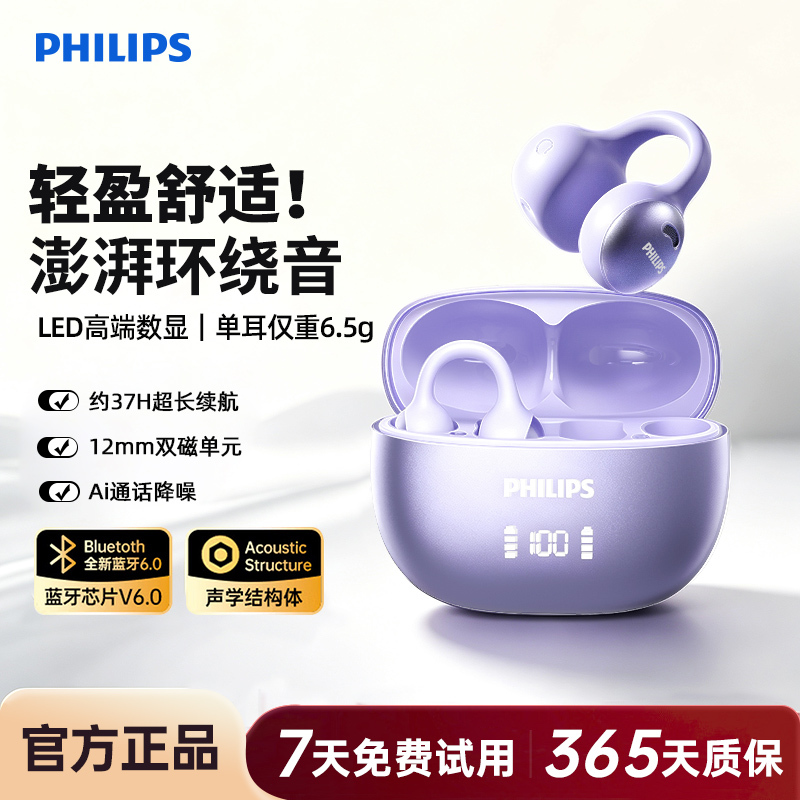 Philips Open-Style Bluetooth Headphones with Bone Conduction Concept, Non-In-Ear Clip-On Design for Running, Calling, and Noise Reduction, 2026 New Model