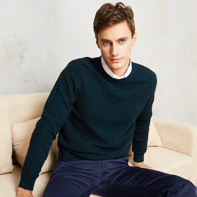 Áo len cashmere màu trơn cổ tròn đan áo len lỏng của cha áo len nam mùa thu đông 2018 mới áo công sở nam