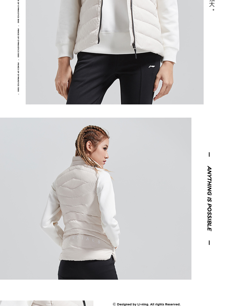 Li Ning xuống vest nữ tập áo ấm cổ áo đứng cổ đông 80% trắng xuống quần áo thể thao AMRN018 áo khoác reebok nam