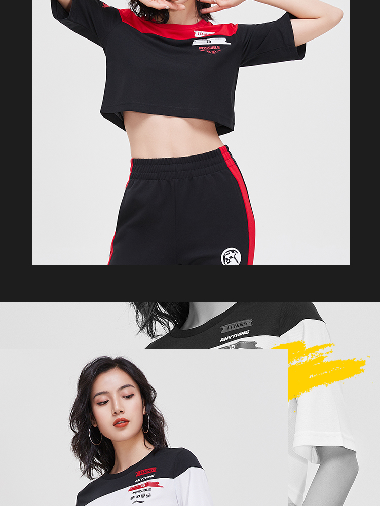 Áo thun nữ tay ngắn Li Ning 2019 mới tập luyện cổ tròn mùa hè thời trang giản dị màu sắc thể thao đan - Áo phông thể thao áo thun gym nam