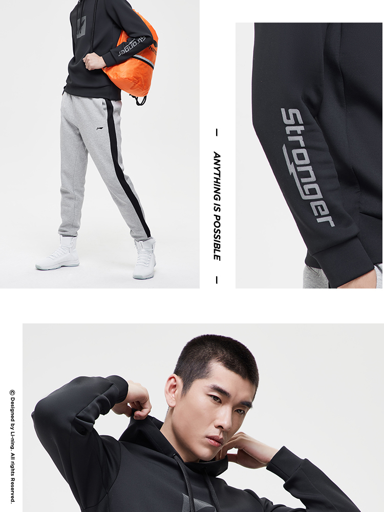 Li Ning áo len nam mới đào tạo loạt áo thun trùm đầu mùa thu và mùa đông đồ thể thao đan AWDN983 - Thể thao lông cừu / jumper áo hoodie nam
