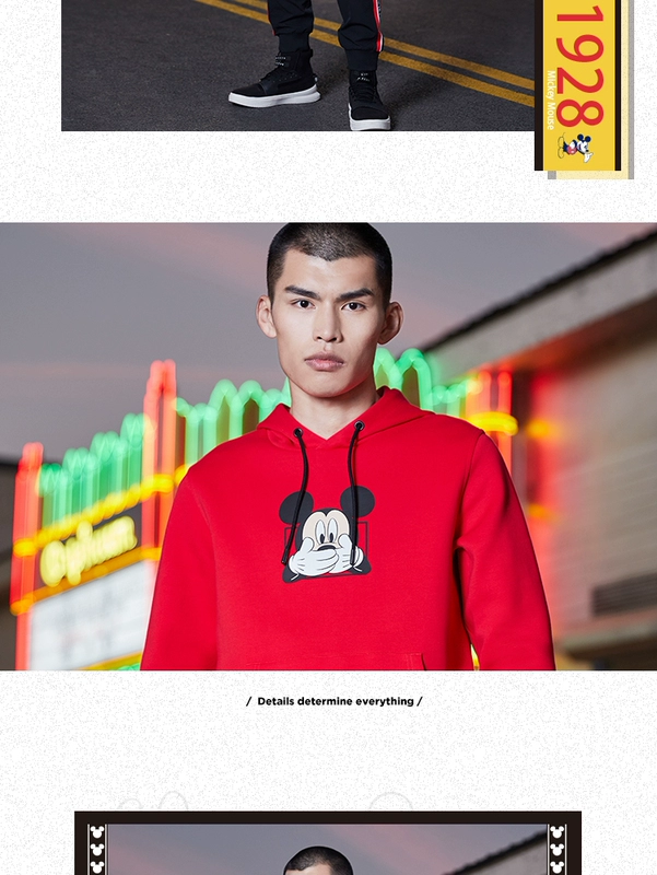 Li Ning Disney Mickey áo len nam 2019 mới in mùa xuân áo trùm đầu thời trang giản dị - Thể thao lông cừu / jumper
