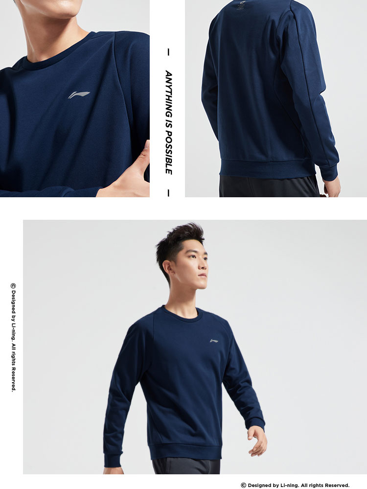 Li Ning Wei quần áo nam mới đào tạo loạt áo thun cổ tròn mùa xuân và mùa hè màu đen thể thao đan - Thể thao lông cừu / jumper hoodie nam