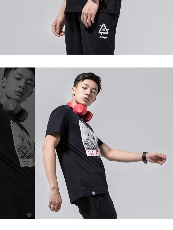 Li Ning ngắn tay nam mới BAD FIVE Series bóng rổ Xu hướng thời trang mùa hè In áo thun cotton giản dị - Áo phông thể thao