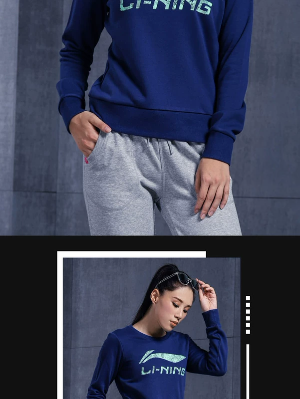 Li Ning Wei Yi Bà Thể Thao Cuộc Sống Dòng Áo Thun Dài Tay Vòng Cổ Knit Thể Thao AWDL094 áo khoác hoodie cặp