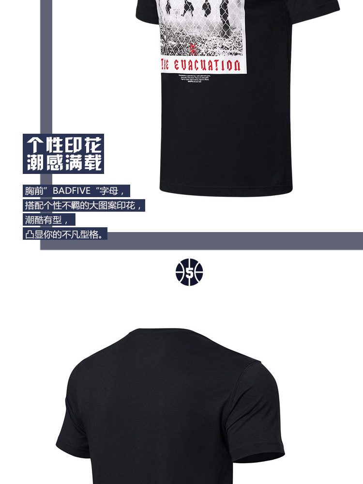 Li Ning ngắn tay nam mới BAD FIVE Series bóng rổ Xu hướng thời trang mùa hè In áo thun cotton giản dị - Áo phông thể thao áo tank top nam