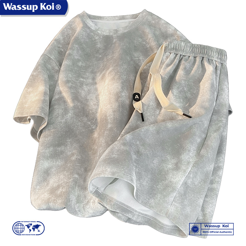 Wassup Koi Co-Branded Paris Retro Tie-Dye Dirty-Style Sports Shorts and T-Shirt Men's Loose Casual Two-Piece Set
