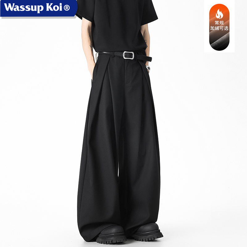 Wassup Koi Collaboration Old Money Style Relaxed Fit Dress Pants Men's Drapey Pleated Scimitar Pants Straight Wide-Leg Trousers