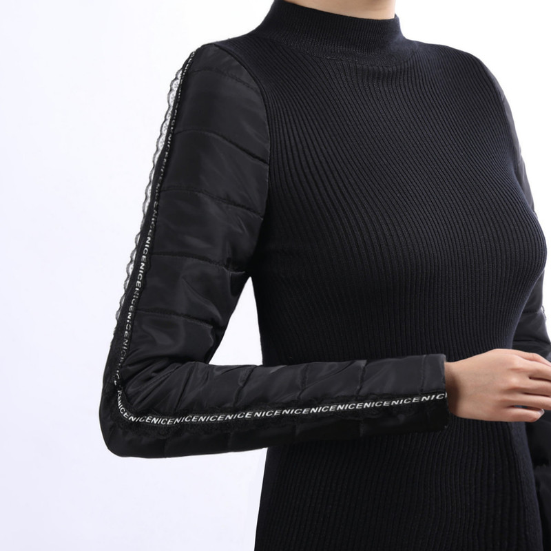 Down Cotton Sleeve Base Shirt for Women in Winter Paired with a Fur Vest and Knitted Sweater for Women, with Fleece-Lined and Thickened Sleeves for Winter