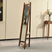 Simple modern bedroom fitting mirror Nordic solid wood floor dressing mirror home full body mirror ebony wood coat rack