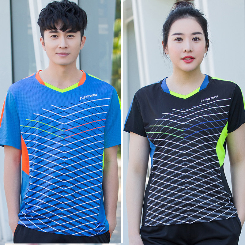 Quick-drying half-sleeve badminton clothing top men's and women's sports short-sleeved air exhaust net table tennis running fitness training ball clothing
